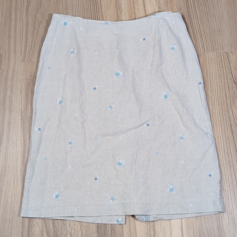 Van Heusen Embroidered Flowers Linen Midi Pencil Skirt